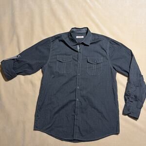 Michael Brandon Mens Medium Button Up Shirt Long Sleeves Rolled Up Tab Gray